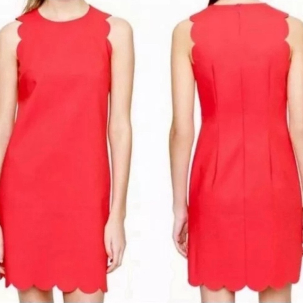 J. Crew - Coral Sheath Dress Scalloped Edge Sleeveless - Size 4 - Picture 2 of 9